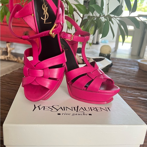 Yves Saint Laurent Fuchsia Heeled Sandals - Picture 1 of 12